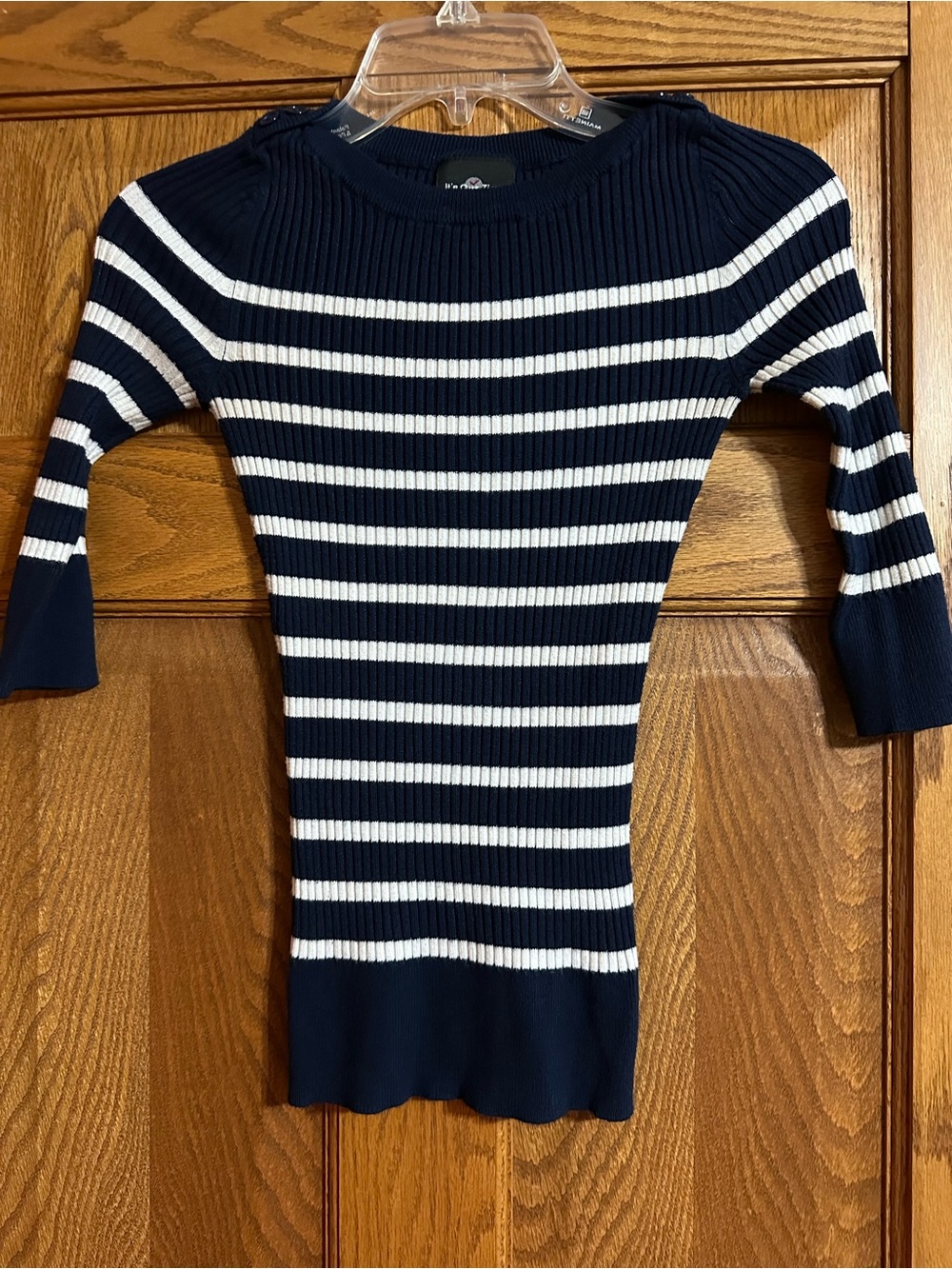 It's Our Time Navy and White Striped Ribbed Crew Sweater